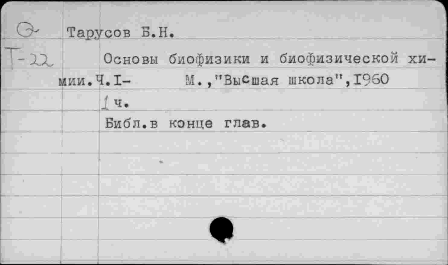 ﻿г			ч Тарусов Б.Н.	
Т-хх		Основы биофизики и биофизической хи-
1	лии.т	4.1-	М.,"ВыСшая школа”,1960
		
		Библ.в конце глав.
		
		*
		
		
		
		